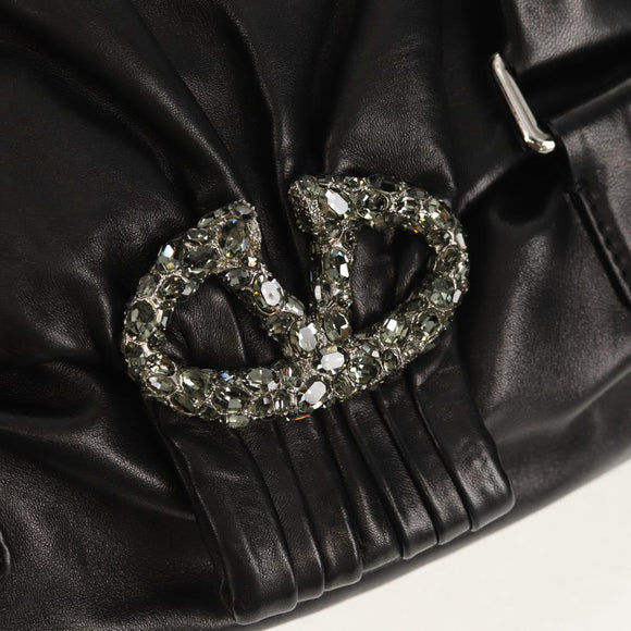 VALENTINO Handtas Leer Zwart Zilver Auth 152881A