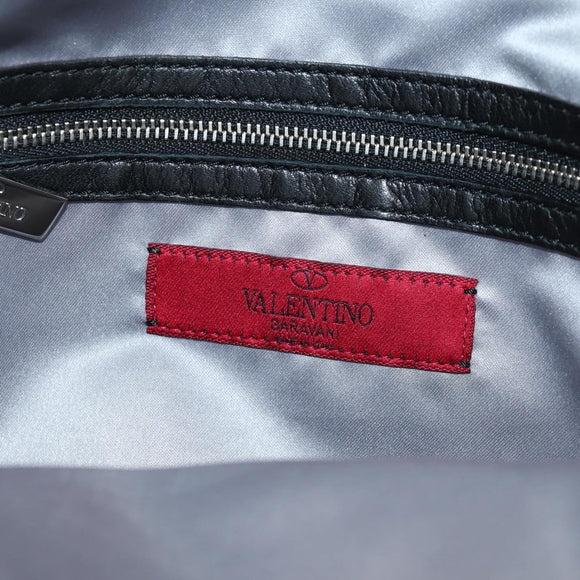 VALENTINO Handtas Leer Zwart Zilver Auth 152881A