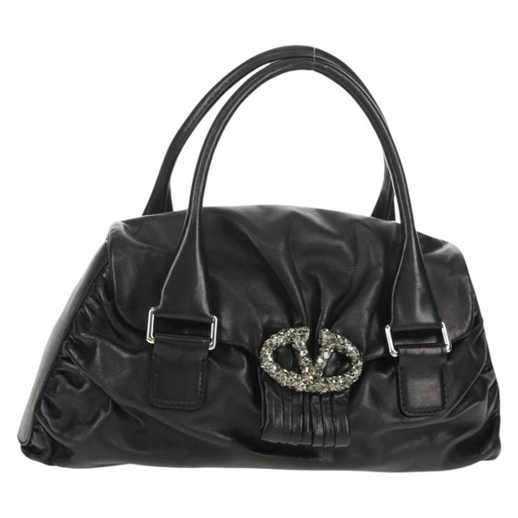 VALENTINO Handtas Leer Zwart Zilver Auth 152881A