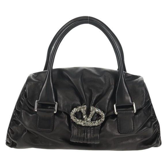 VALENTINO Handtas Leer Zwart Zilver Auth 152881A