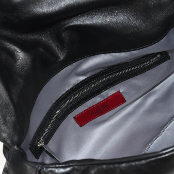 VALENTINO Handtas Leer Zwart Zilver Auth 152881A
