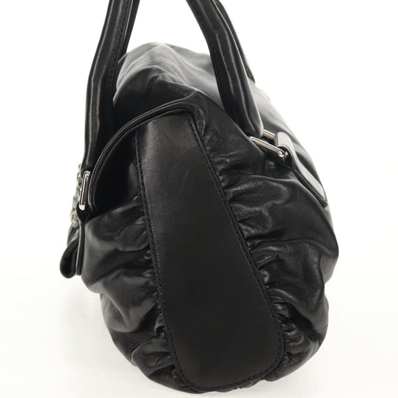 VALENTINO Handtas Leer Zwart Zilver Auth 152881A