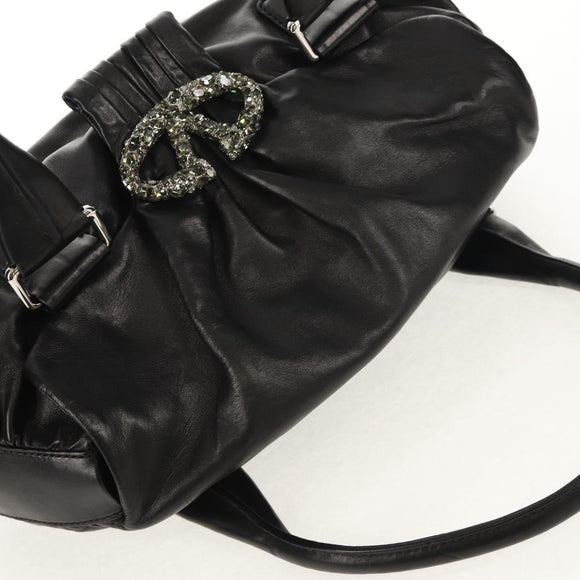 VALENTINO Handtas Leer Zwart Zilver Auth 152881A