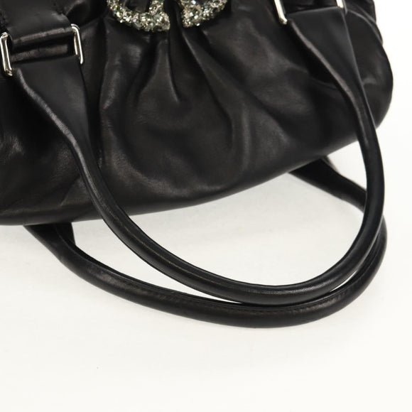 VALENTINO Handtas Leer Zwart Zilver Auth 152881A