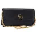 GUCCI Chain Shoulder Bag Leather Black Gold 447632 Auth 152883-1