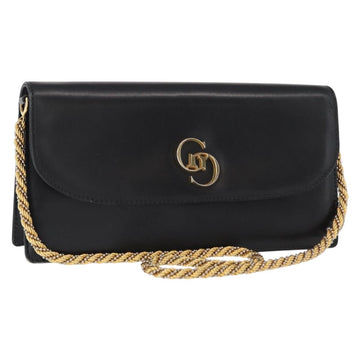 GUCCI Chain Shoulder Bag Leather Black Gold 447632 Auth 152883