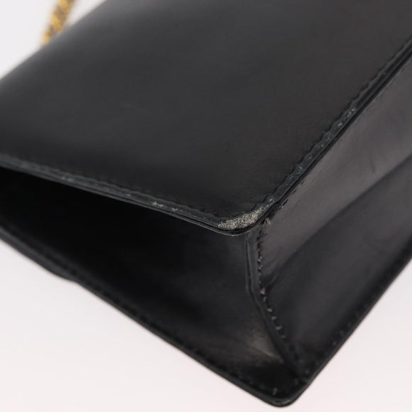 GUCCI Chain Shoulder Bag Leather Black Gold 447632 Auth 152883