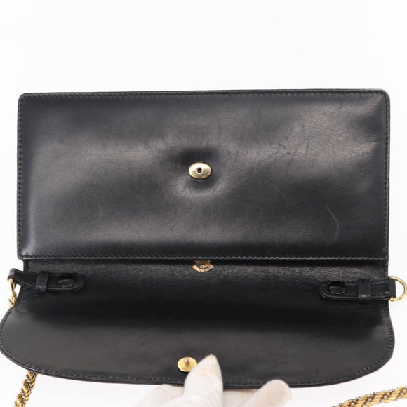 GUCCI Chain Shoulder Bag Leather Black Gold 447632 Auth 152883
