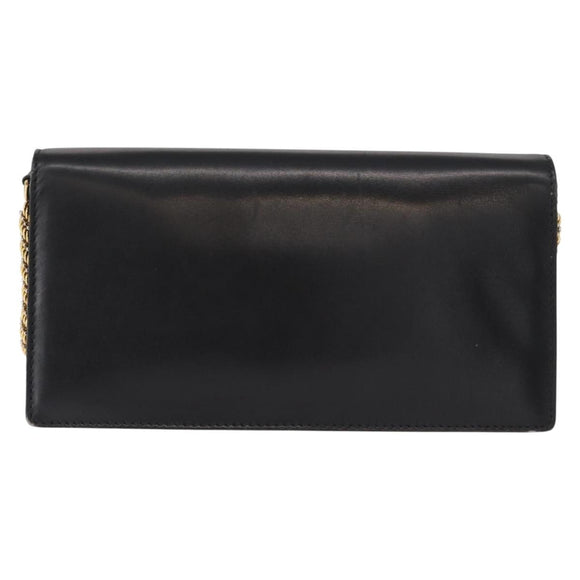 GUCCI Chain Shoulder Bag Leather Black Gold 447632 Auth 152883