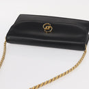 GUCCI Chain Shoulder Bag Leather Black Gold 447632 Auth 152883-6