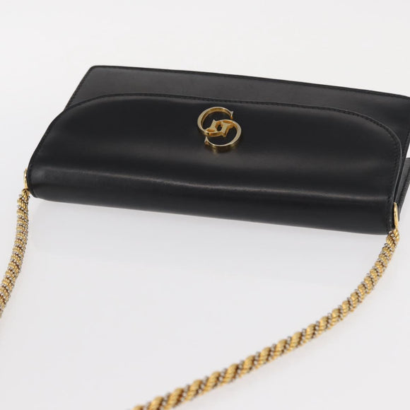 GUCCI Chain Shoulder Bag Leather Black Gold 447632 Auth 152883