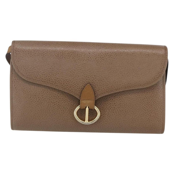 Christian Dior Shoulder Bag Leather Brown gold Auth 152886
