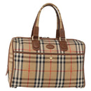 Burberrys Nova Check Boston Bag Canvas Leather Gold Beige Auth 152887-1