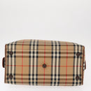Burberrys Nova Check Boston Bag Canvas Leather Gold Beige Auth 152887-10