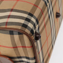 Burberrys Nova Check Boston Bag Canvas Leather Gold Beige Auth 152887-13