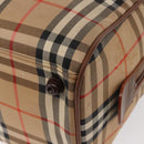 Burberrys Nova Check Boston Bag Canvas Leather Gold Beige Auth 152887-14