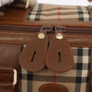 Burberrys Nova Check Boston Bag Canvas Leather Gold Beige Auth 152887-15