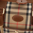 Burberrys Nova Check Boston Bag Canvas Leather Gold Beige Auth 152887-16