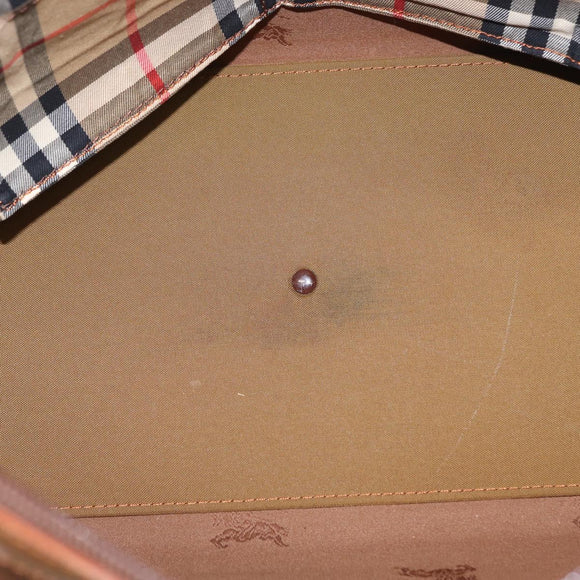 Burberrys Nova Check Boston Bag Canvas Leather Gold Beige Auth 152887