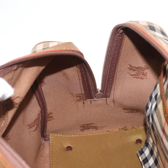 Burberrys Nova Check Boston Bag Canvas Leather Gold Beige Auth 152887