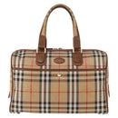Burberrys Nova Check Boston Bag Canvas Leather Gold Beige Auth 152887-2