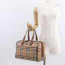 Burberrys Nova Check Boston Bag Canvas Leather Gold Beige Auth 152887-21