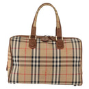 Burberrys Nova Check Boston Bag Canvas Leather Gold Beige Auth 152887-3
