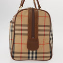 Burberrys Nova Check Boston Bag Canvas Leather Gold Beige Auth 152887-4