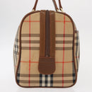 Burberrys Nova Check Boston Bag Canvas Leather Gold Beige Auth 152887-5