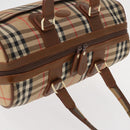 Burberrys Nova Check Boston Bag Canvas Leather Gold Beige Auth 152887-6