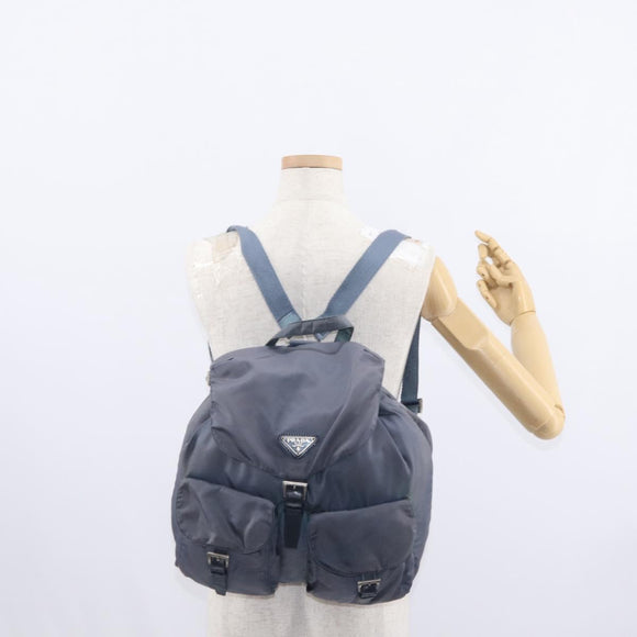PRADA Backpack Nylon Blue Silver Auth 152888
