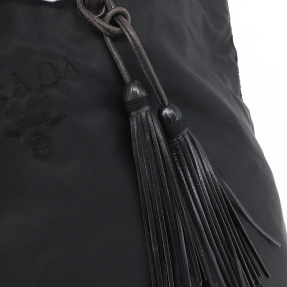 PRADA Tote Bag Nylon Black Silver Auth 152892