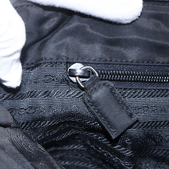 PRADA Tote Bag Nylon Black Silver Auth 152892