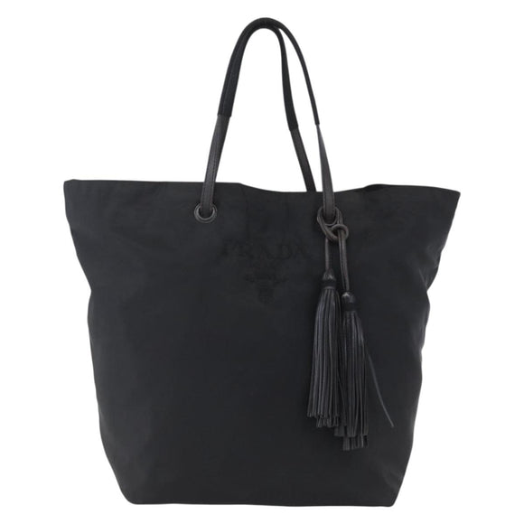 PRADA Tote Bag Nylon Black Silver Auth 152892