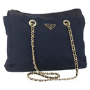 PRADA Chain Shoulder Bag Nylon Navy Gold Auth 152893-1