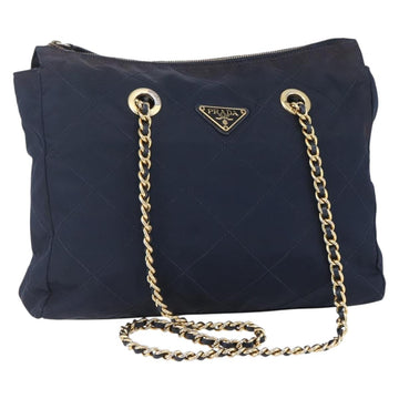 PRADA Chain Shoulder Bag Nylon Navy Gold Auth 152893