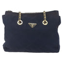 PRADA Chain Shoulder Bag Nylon Navy Gold Auth 152893-13