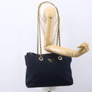 PRADA Chain Shoulder Bag Nylon Navy Gold Auth 152893-23