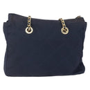 PRADA Chain Shoulder Bag Nylon Navy Gold Auth 152893-2