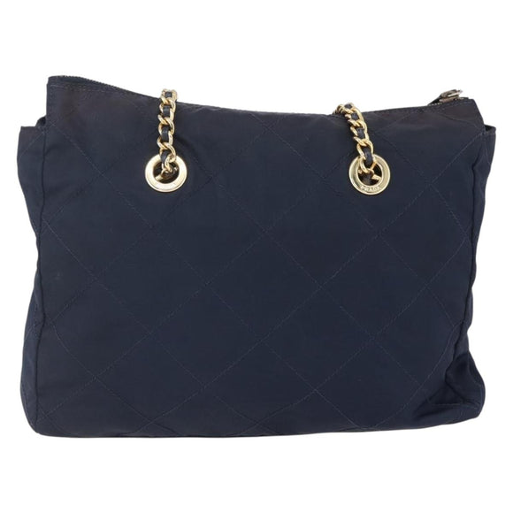 PRADA Chain Shoulder Bag Nylon Navy Gold Auth 152893