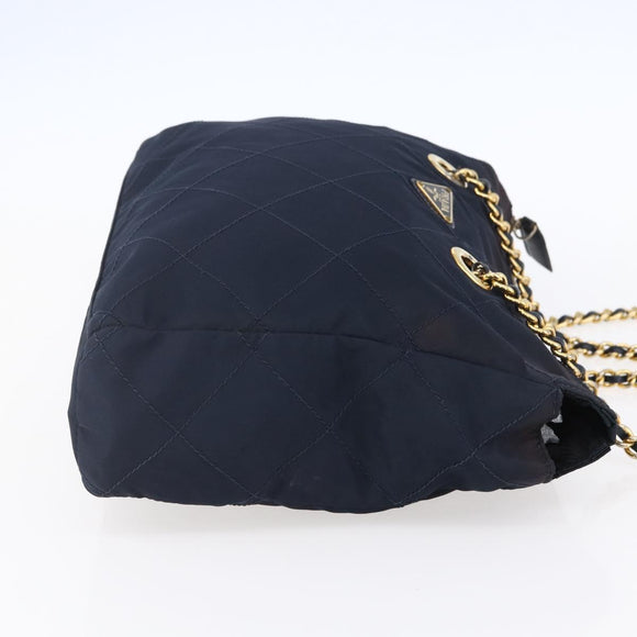 PRADA Chain Shoulder Bag Nylon Navy Gold Auth 152893