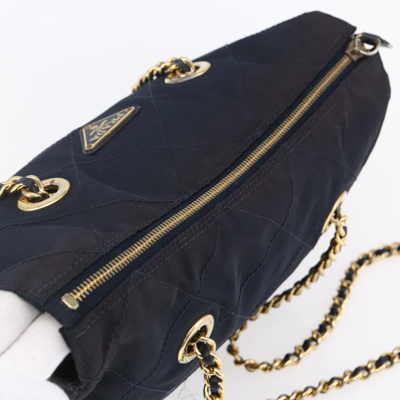 PRADA Chain Shoulder Bag Nylon Navy Gold Auth 152893