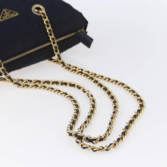 PRADA Chain Shoulder Bag Nylon Navy Gold Auth 152893