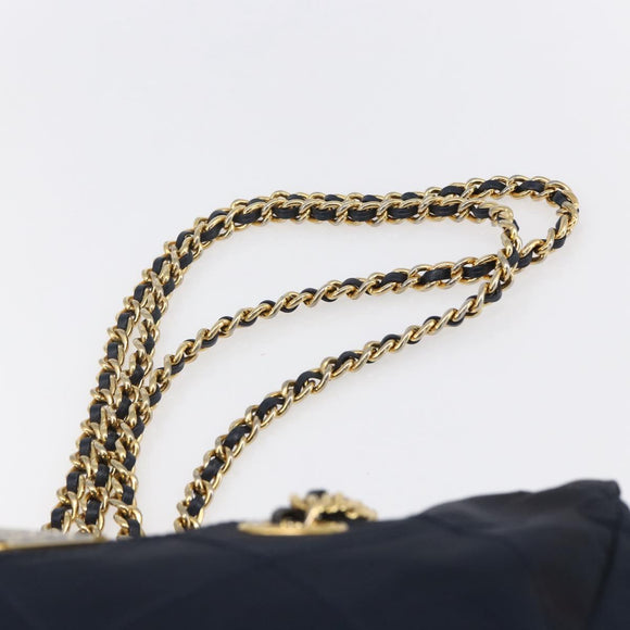 PRADA Chain Shoulder Bag Nylon Navy Gold Auth 152893