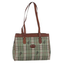 Burberrys Nova Check Tote Bag PVC Leather Green Gold Auth 152895-1