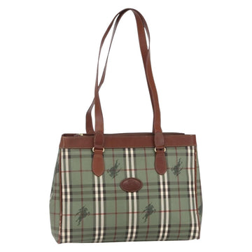 Burberrys Nova Check Tote Bag PVC Leather Green Gold Auth 152895