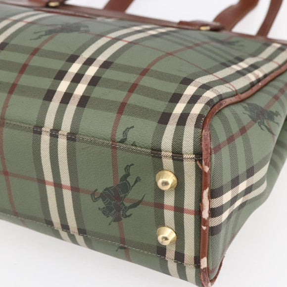 Burberrys Nova Check Tote Bag PVC Leather Green Gold Auth 152895