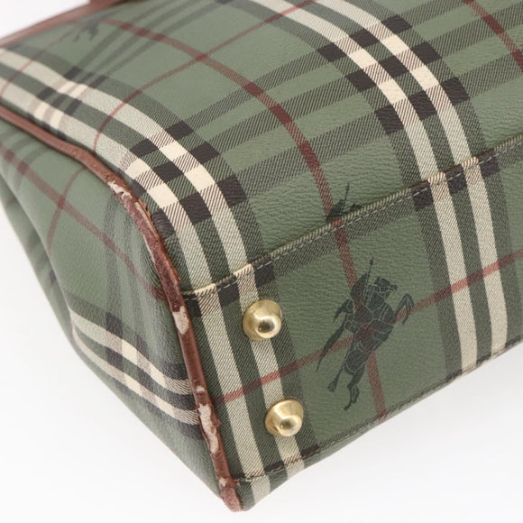 Burberrys Nova Check Tote Bag PVC Leather Green Gold Auth 152895