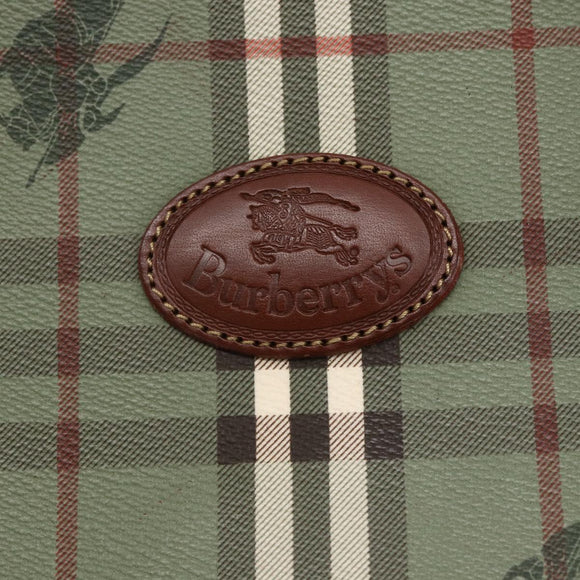 Burberrys Nova Check Tote Bag PVC Leather Green Gold Auth 152895