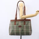 Burberrys Nova Check Tote Bag PVC Leather Green Gold Auth 152895-24